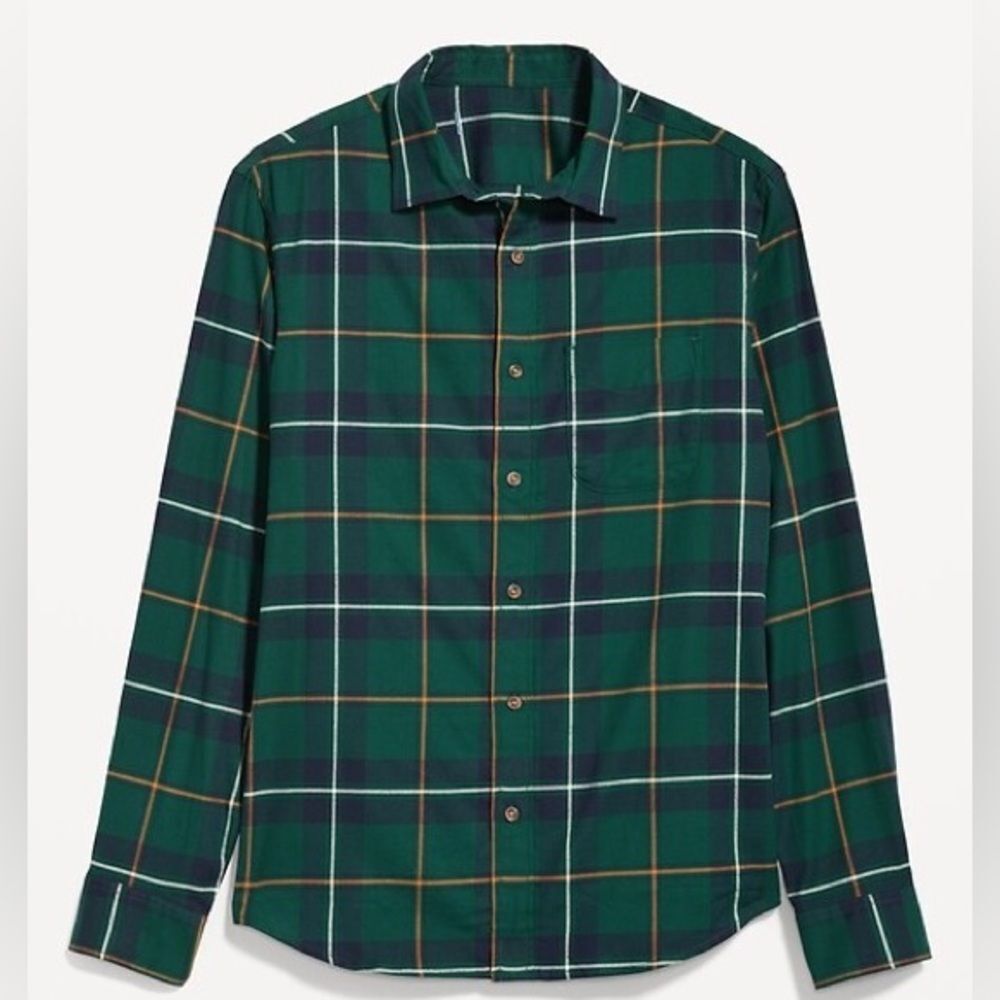 Old Navy Regular-Fit Built-In Flex Everyday Green Plaid Button Down Shirt. Xxl.